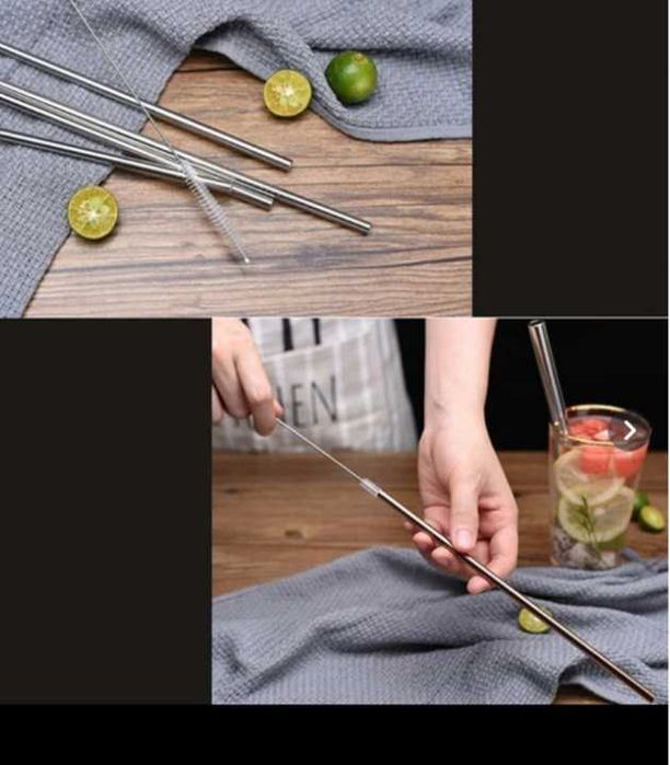 Palhinhas aço inoxidável 14 + escovilhão Opção sustentável ecofriendly