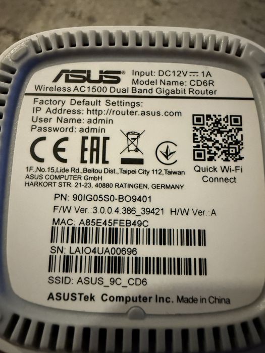Asus wifi AC1500 dual band router