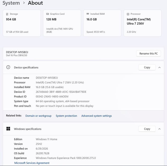 Dell 16 Plus DB16250 Ultra 7 256V /16 Ram/ 1TB/QHD
