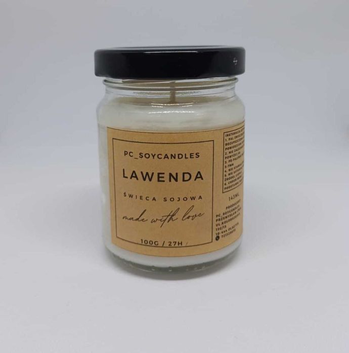 Świeczka Sojowa Zapachowa Lawenda 143ml 27h Świeca w Słoiku