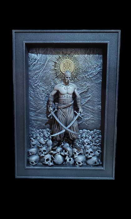 "Козак Мамай" з Тризубом - різьблена 3Dкартина з дерева, подарунок ЗСУ