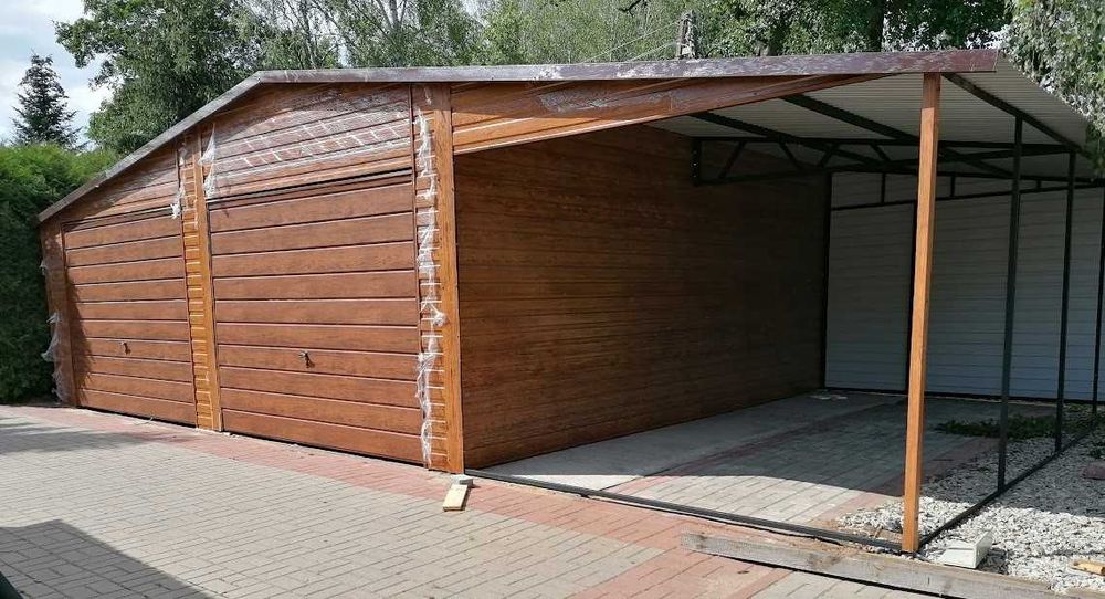 Nowoczesny Garaż Grafit z Wiatą w CENIE