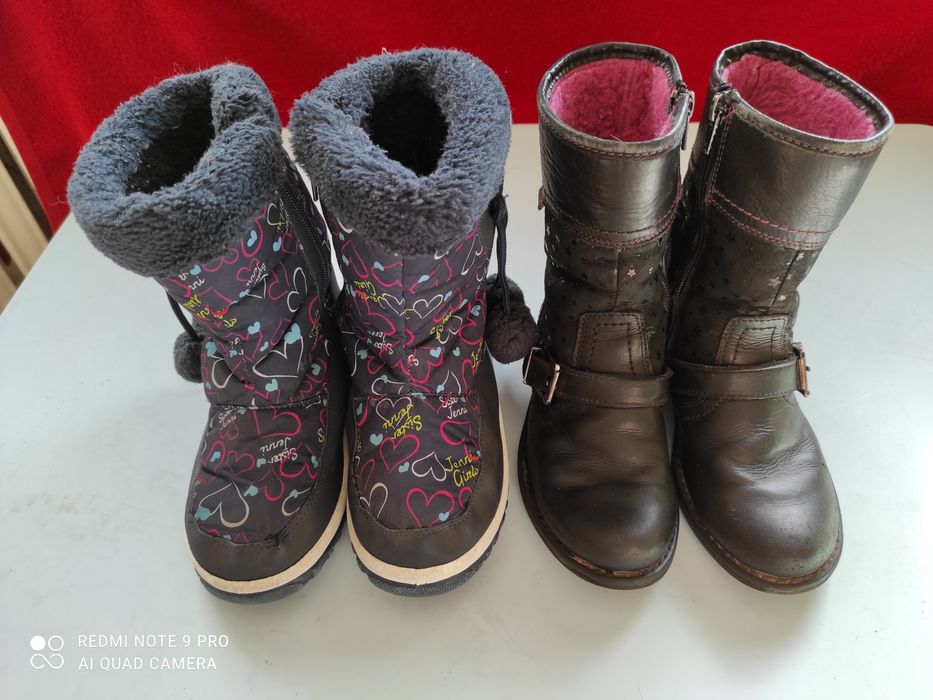 Śniegowce w serduszka i skórzane buty zimowe Lasocki roz. 29 19cm