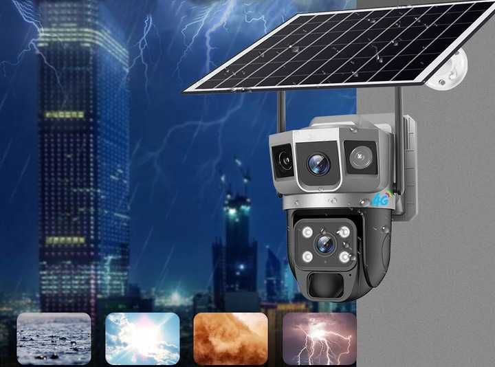 BEZPRZEWODOWA Kamera 4g LTE na kartę SIM solarna 2 obiektywy aplikacja