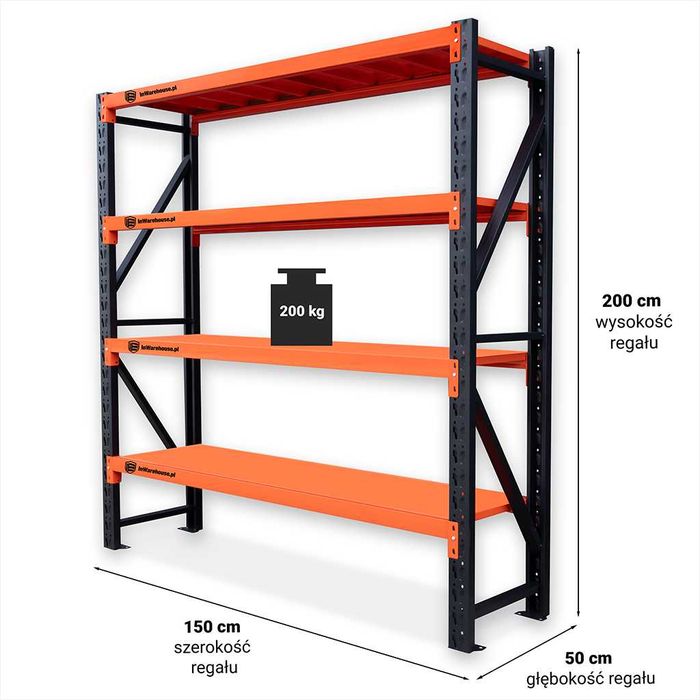 Regał Magazynowy 150x50x200cm, nośność 800kg