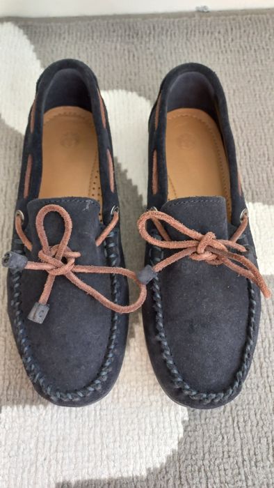 Massimo Dutti Skórzane mokasyny 34 zamszowe granatowe wesele komunia