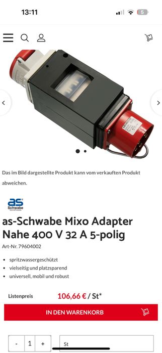 SCHWABE Adapter CEE Mixo 400V/32A IP44