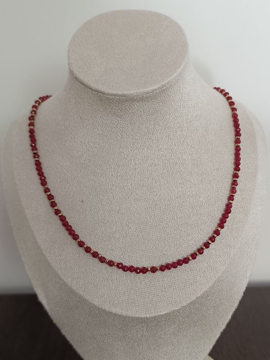 Naszyjnik z agatu bordo i złotego hematytu- handmade