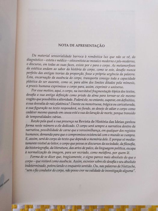 História das Ideias (Revista) – O CORPO
Vol. 33 - 2012