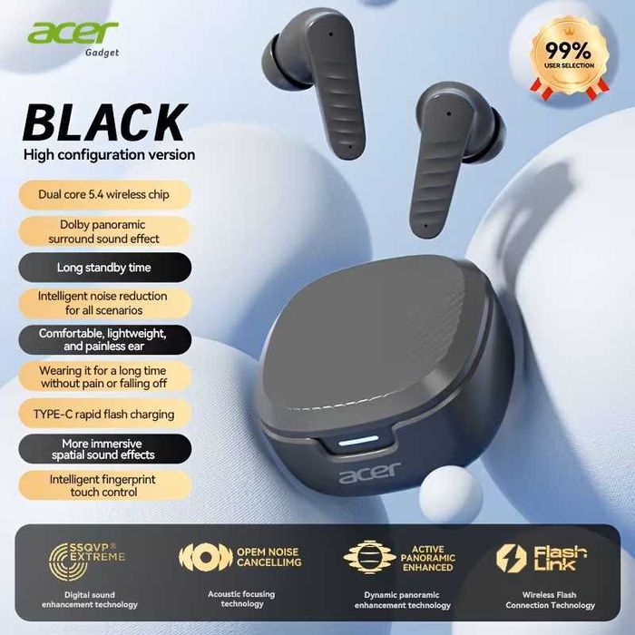 ACER OHR503 słuchawki bezprzewodowe dokanałowe czarne nowe