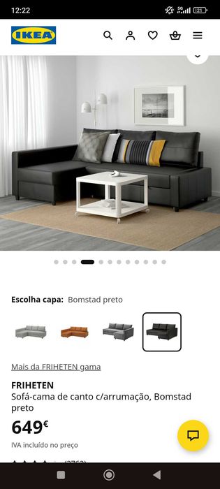 Sofá-Cama IKEA FRIHETEN Bomstad Preto c/ Arrumação - Como Novo