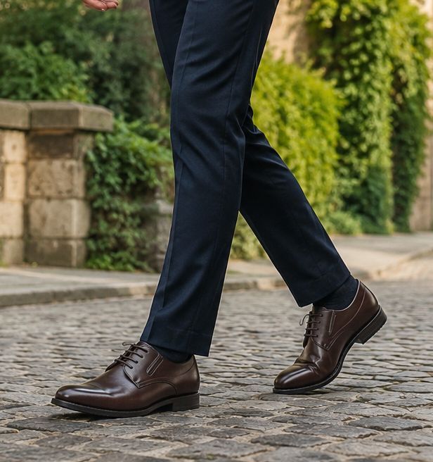 Półbuty męskie eleganckie gładkie P-4-0747 brązowe z gumami rozmiar: 45