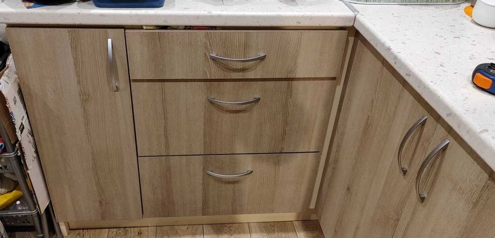 Komplet szafek kuchennych dąb Sonoma z blatem nakrapiana biel