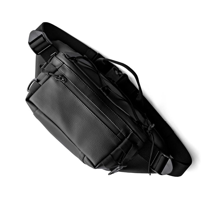 Тактична бананка з еко шкіри STORM чорна Поясна нагрудна сумка