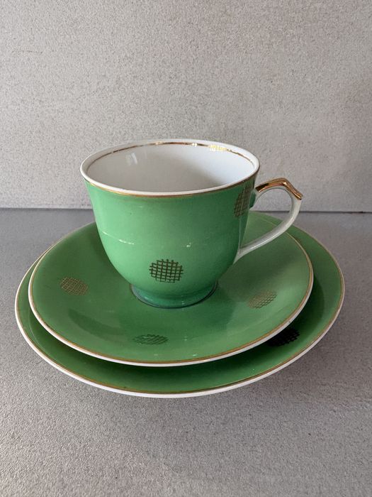 Filiżanka, talerzyk i spodek Ćmielów zestaw śniadaniowy