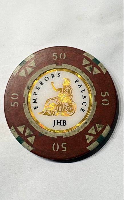 Raro antigo token / jeton de  50 Rand do casino africano Emperors Palace de Joanesburgo