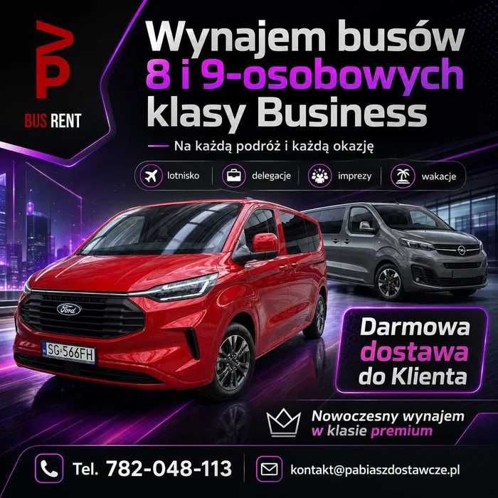 Wynajem Busów 8 i 9 Miejsc, Darmowa dostawa do klienta