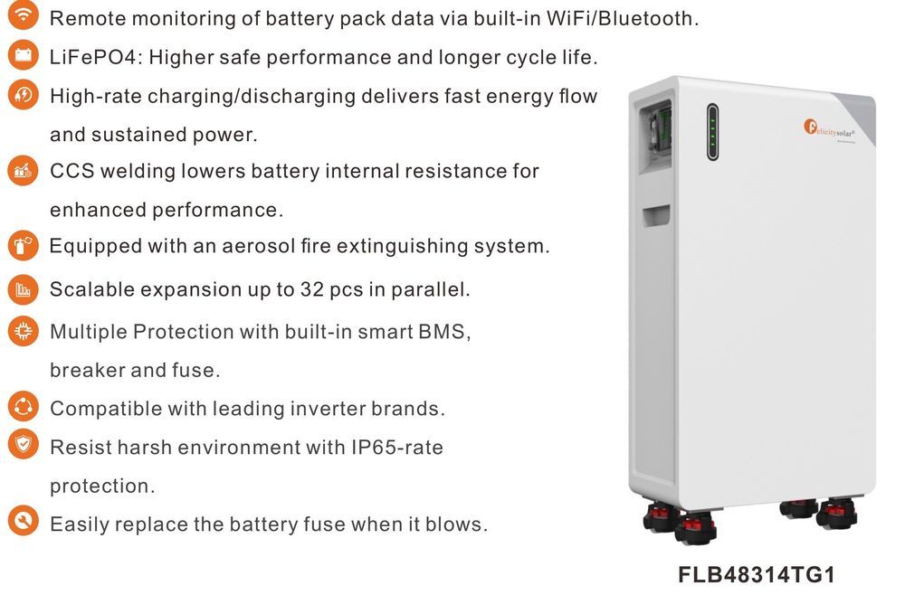 Armazenamento de energia LV LiFePO4 16 kWh Felicity FLB48314TG1 - IP65