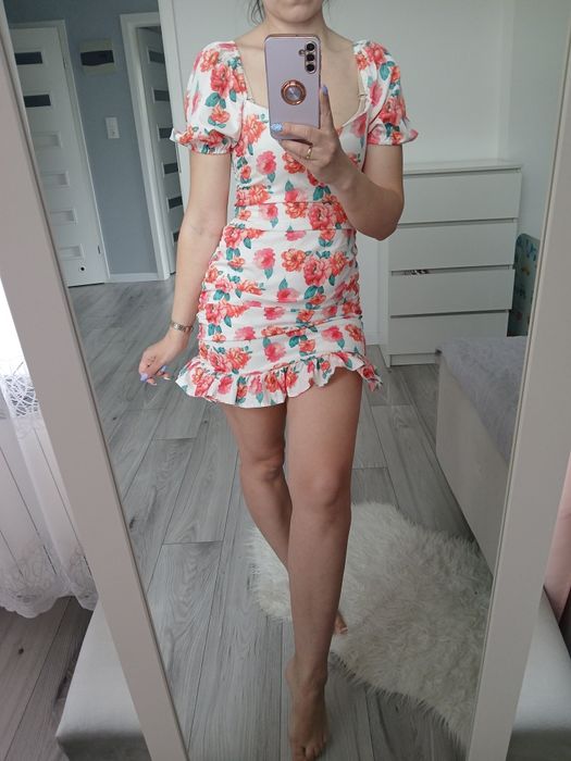 Sukienka Shein S bufki falbany kwiecista marszczona hit jak nowa