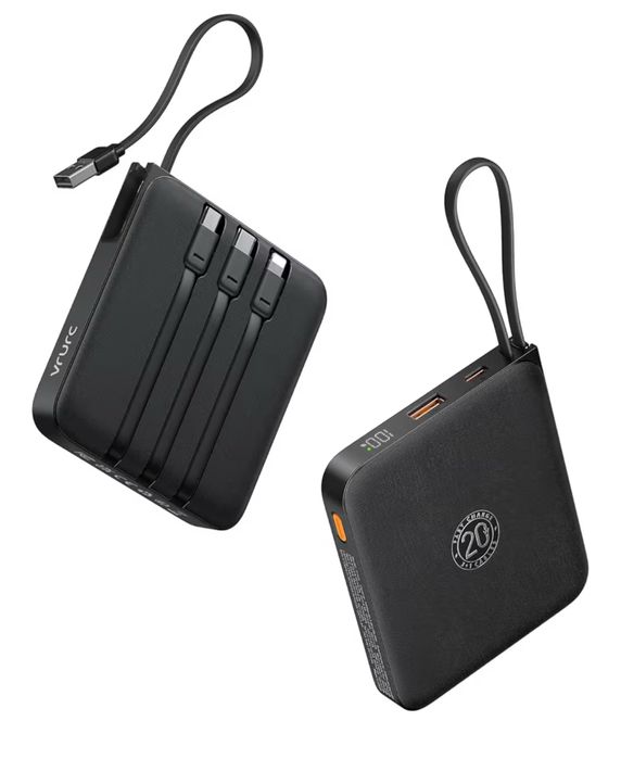 Nowy VRURC Power Bank 20000mAh, Power Bank z wbudowanymi kablami
