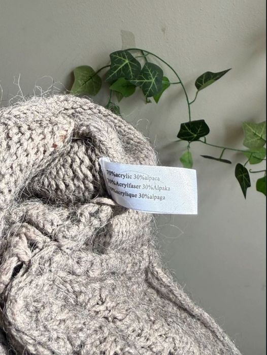 Wiązany kardigan sweter mięsisty narzucany szary z alpaką sandwich s