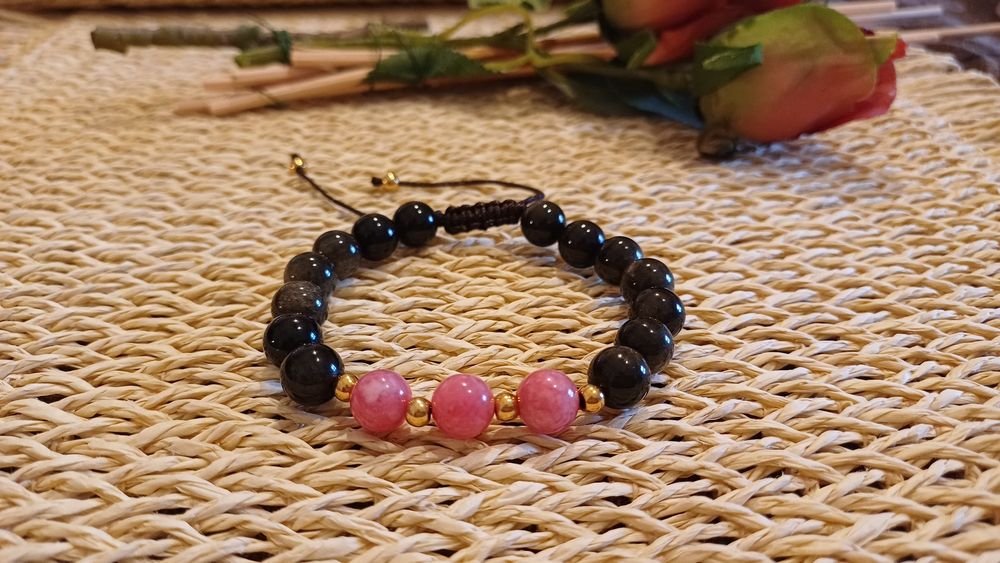 Pulseira Feminina Pedras 8mm Obsidiana Gold  - Pulseiras Me4You