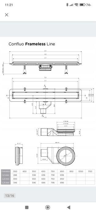 Odpływ liniowy Pestan 65 cm czarny, szkło hartowane