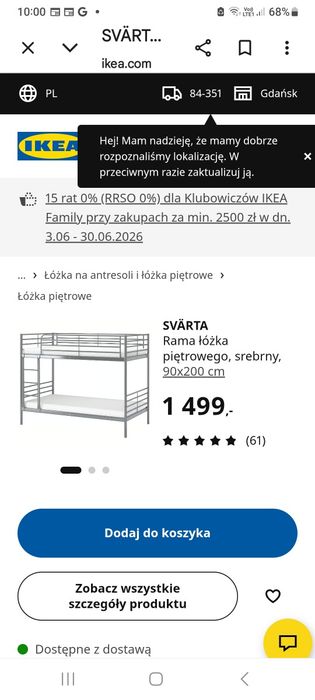 Łóżko piętrowe IKEA SVARTA materace sprężynowe gratis