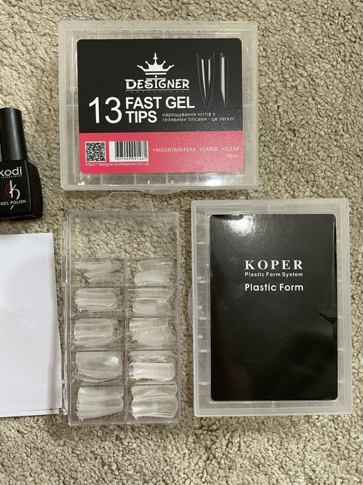 гелеві тіпси Designer/Koper, верхні форми для нарощування +подарунок