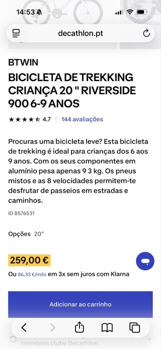 Bicicleta de crianca riverside 900 20”