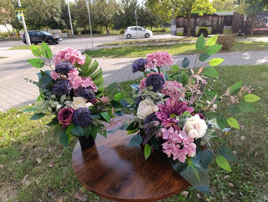 Komplet duży wiązanka stroik kompozycja na grób kwiaty sztuczne premiu