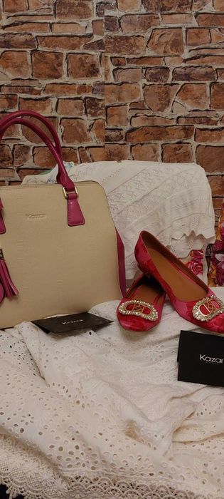 Luksusowe różowe czółenka w kwiatowy wzór Marki Kazar