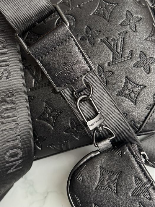 Сумка мужская черная 3в1 трио Louis Vuitton messenger Trio кожаная LV