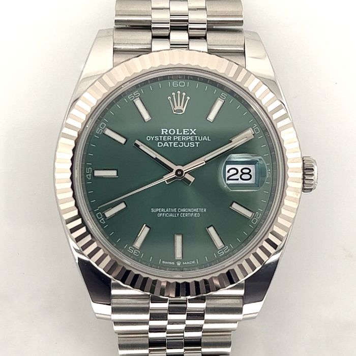 ПОВНИЙ КОМПЛЕКТ! Годинник Rolex DateJust Oyster 41 mm Oystersteel Mint Green Dial Fluted Bezel Jubilee Bracelet (Reference # 126334)