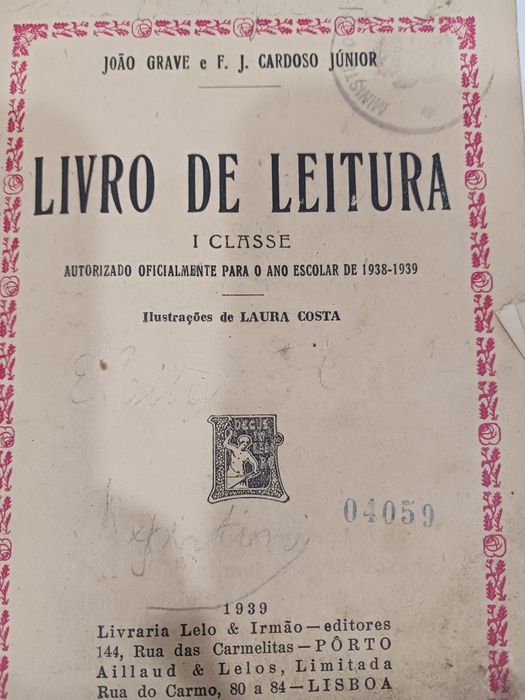 Livro escolar 1° classe antigo 1938