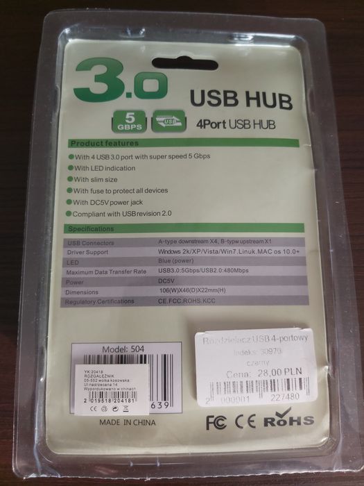 Rozgałęźnik USB, nowy.
