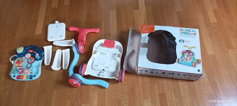 Chodzik pchacz 2w1 + stolik edukacyjny – gra, stan dobry