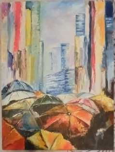 Quadro Óleo sobre tela "Um dia de chuva"