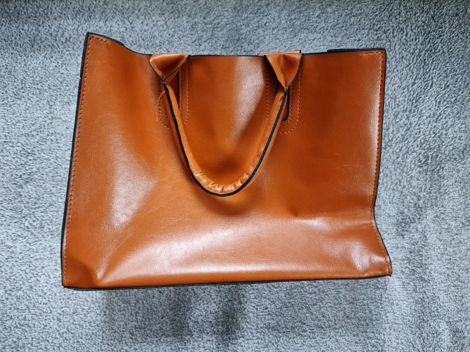 Torebka Damska Shopper/Tote w Kolorze Karmelowym/Koniakowym