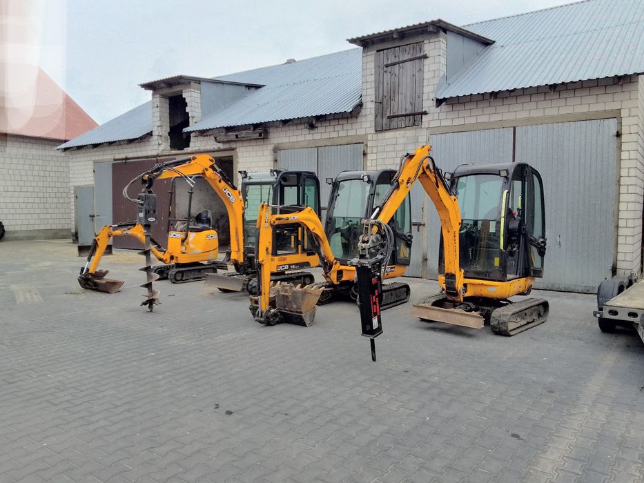 Wynajem minikoparki wozidło miniładowarka młot do kucia świder usługi