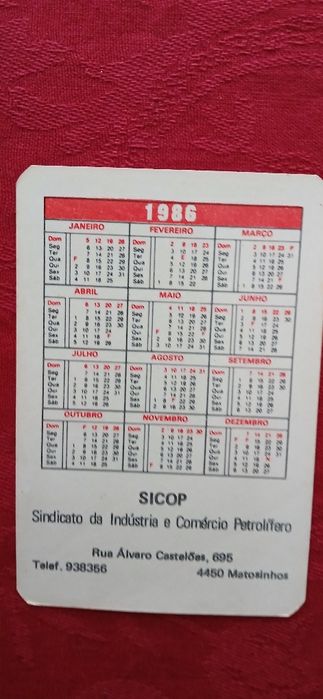 Calendário de bolso - Sicop - 1986