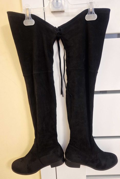 Czarne długie kozaki zamszowe 39