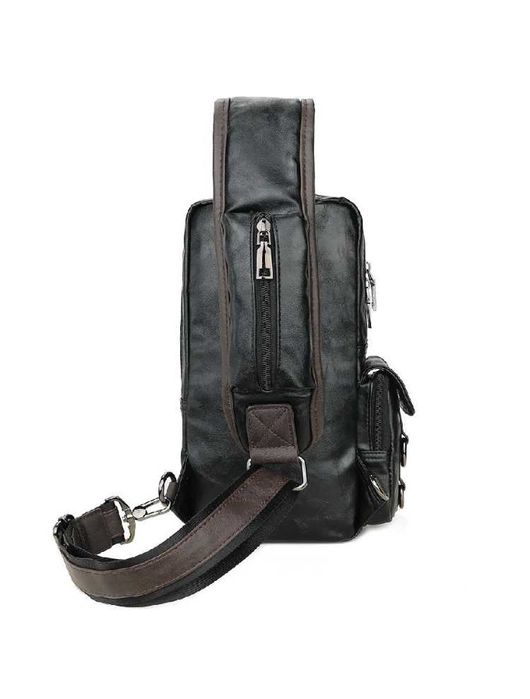 Чоловіча мужская модная кожаная стильная сумка рюкзак на груди плечо