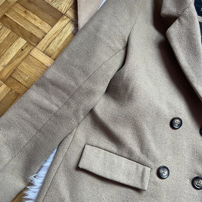 Płaszcz camel beżowy brązowy na jesień przejściowy długi xs 34