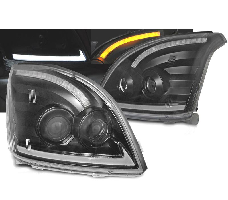 FARÓIS TUBE LIGHT TOYOTA LAND CRUISER FJ120 03-09 COM INDICADOR DINÂMICO PRETO