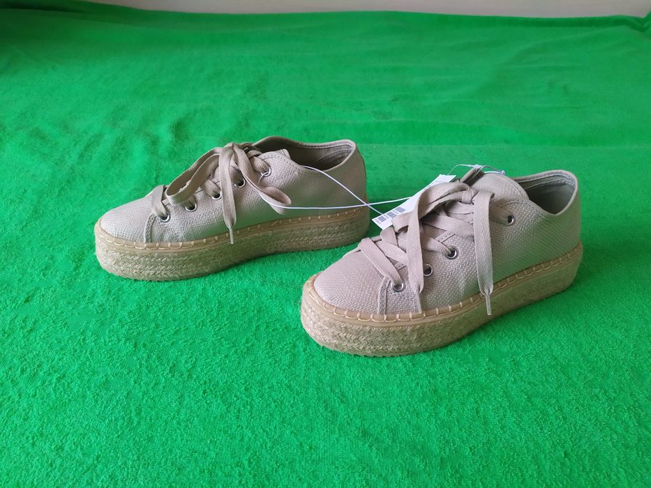 Бежево - оливковые эспадрильи/кеды Н&М 40 размер