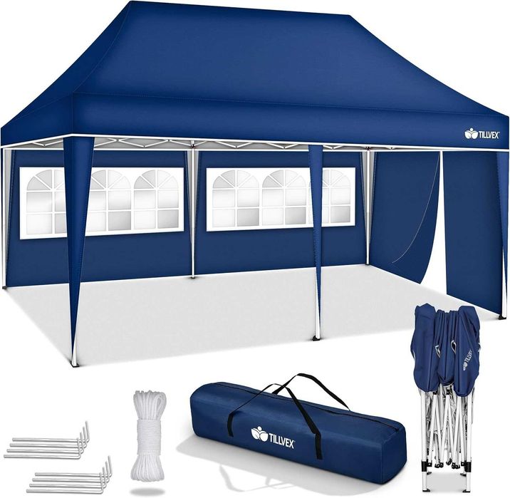TENDA Gazebo dobrável tillvex, 3 x 6 m, com saco ( 3 painéis laterais)