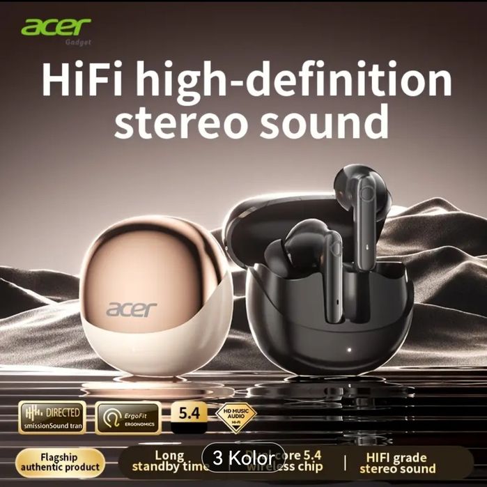 Słuchawki bezprzewodowe Acer In-Ear-TWS, super efekt stereo, 2 kolory.