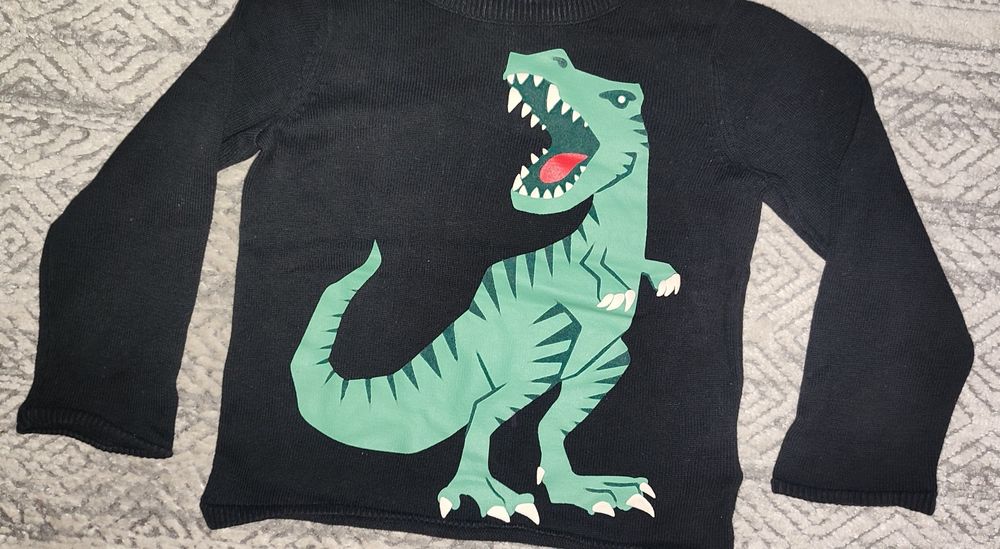 Sweter Bluza H&M r. 18-24 m-c czarny Dinozaur
