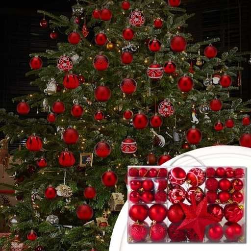 Bombki choinkowe na choinkę zestaw XXL czerwone 100 + gwiazda NOWE